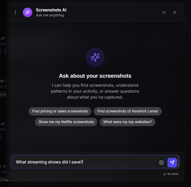 AI Chat interface - Ask about your screenshots